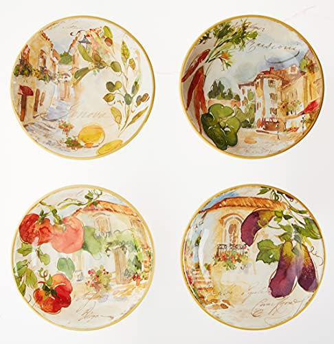 Certified International 23677SET4 Piazzette 9.25 Soup/Pasta Bowls, Assorted Designs, Set of 4, Ceramic, Multicolor