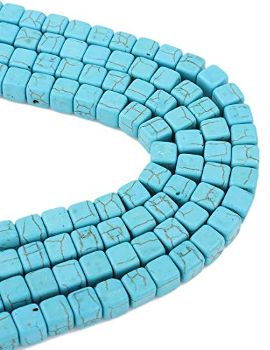 50stk Türkis Perlen Halbedelstein Edelsteine 8mm Blau Würfel 1 Strang Schmuckstein für Kette, Ring, Basteln Turquoise Beads G248