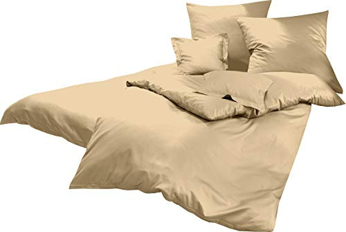 Lorena Uni Classic Bettwäsche Mako Satin Baumwolle einfarbig (Caramel, 135 cm x 200 cm inkl. 80x80cm Kissen)
