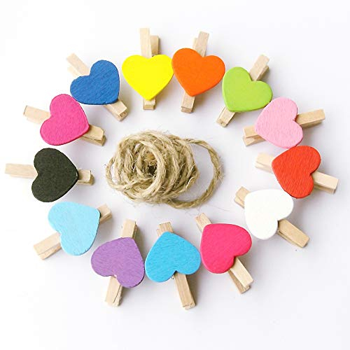 Jiacheng29 Lot de 50 mini pinces à linge en bois en forme de cœur de couleurs mélangées