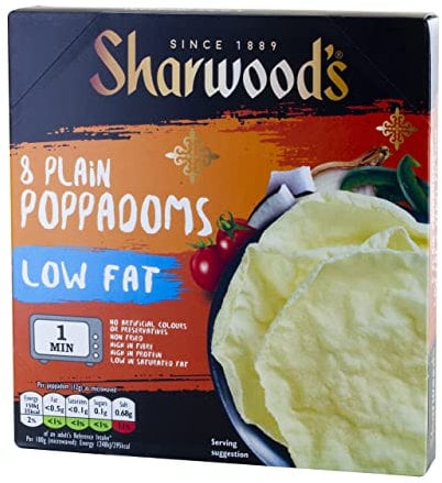 Sharwood's 8 Plain Poppadoms Low Fat, 94g