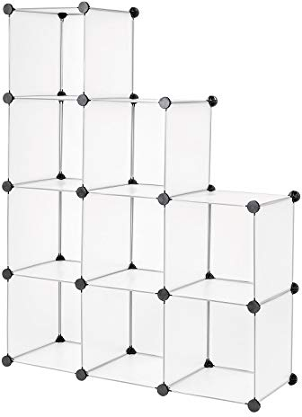dibea Steckregal aus Kunststoff Schuhregal Aufbewahrungsregal modulares System, mit 9 Fächern á 30x30 cm transparent