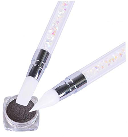 TOSSPER 1pc Nail Art Pinceau Glitter Picker Pen Silicone Strass Poudre Carve poignée Ongles Gel UV Têtes Double Bricolage manucure Outil