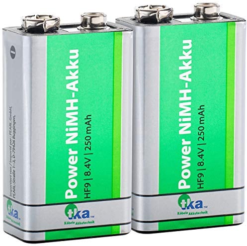 tka Köbele Akkutechnik Akku 9V: 2er-Set Ready-2-Use NiMH-Akkus 9-V-Block, 250 mAh, vorgeladen (9 Volt Block Akku, 9V Batterien, wiederaufladbare)