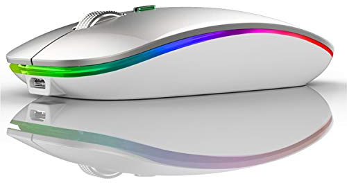 Uiosmuph G12 Maus Kabellos, LED 2.4G Leise Funkmaus Wiederaufladbar Wireless Mousemit Nano USB Empfänger 1600 DPI Computermaus für PC/Laptop/Windows (Silber)