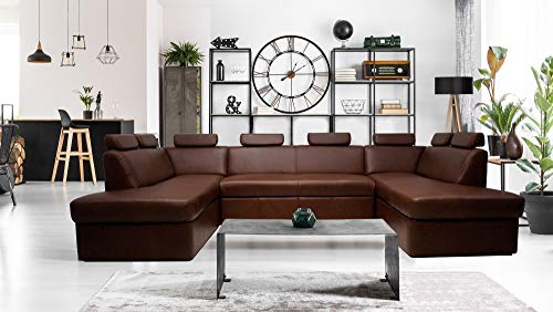 Quattro Meble Echtleder Ecksofa U-Form Antalya U 8z 200x310x200 Sofa Couch mit Schlaffunktion, Bettkasten und Kopfstützen Glatt Echt Leder Antique Brown 3000 Eck Couch Ledersofa große Farbauswahl