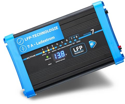 ECTIVE - Multiload 7 LFP Batterieladegerät 7A 12V für Lithiumbatterien - Autobatterie Ladegerät 8 Ladestufen & LED Anzeige - Batterieladegerät mit Sicherheitsfunktionen für Auto, Motorrad, LKW UVM.