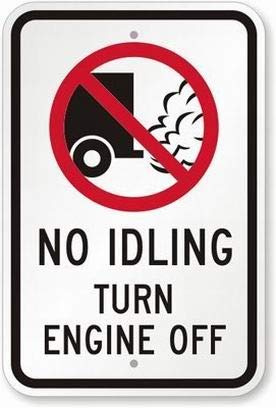 Anjoes Garage Decor Schild No Idling - Turn Engine Off (mit No Idling Graphic) Sicherheitsschild Vorsicht Warnschild Blech Metall Dekoschild 20,3 x 30,5 cm
