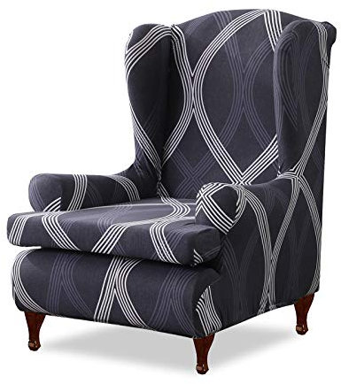 VanderHOME Sesselbezug Stretch Elastischer Ohrensessel Husse Spandex Gedrucktes Muster Antirutsch Sofaüberwurf Sessel-Überwürfe für Ohrensessel, Schwarze Linie