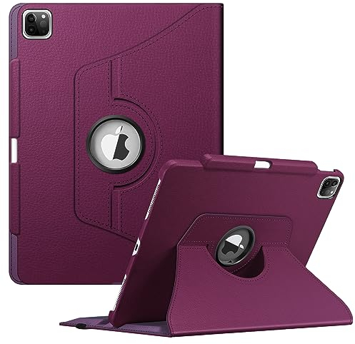 FINTIE Rotating Case Compatible with iPad Pro 12.9 inch (2022/2021/2020/2018, 6th/5th/4th/3rd Generation)-360 Degree Swiveling Protective Cover w/Pencil Holder, Auto Sleep/Wake, Purple