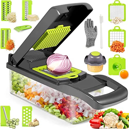 T-GOGO Mandoline de Cuisine Manuelle,13 in 1 Coupe legumes Multifonctions avec Boîtes De Rangement, Mandoline Professionnelle Cuisine pour Trancher, Couper et Râper Les Légumes