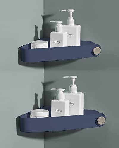 Sotfamily Duschablage ohne Bohren Ecke, 2 Stück Duschregal Badregal ohne Bohren mit Klebepad, Rostfreier Kunststoff Shampoo Halterung für Dusche für Badezimmer, Marineblau