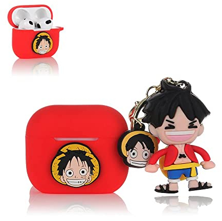 Derhom Silikon Niedliche Lustige Abdeckung Kompatibel mit Apple Airpods 3[2021 Release 3 Generationen][Cartoon mit Puppenserie] (Luffy)