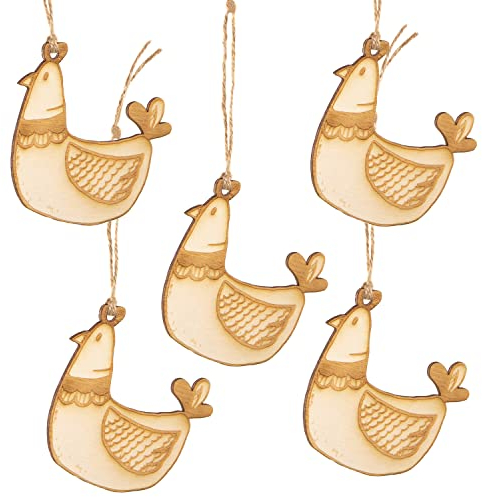 Logbuch-Verlag 5 Osteranhänger Hühner Anhänger mit Schnur Holz Ostern Deko 9 cm Geschenkanhänger lustig flach dünn