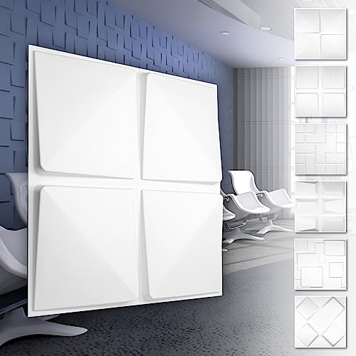 Panneaux muraux 3D en PVC - Revêtement mural blanc avec optique 3D - Motifs Cube (2QM paquet économique HD032 50x50cm) Qualité Décor moderne