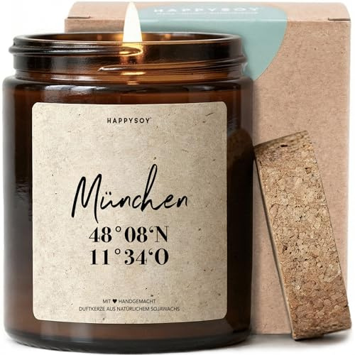 München - Duftkerze mit Spruch als Geschenk für München-Liebhaber, liebevolle Geschenkidee mit blumigem Duft, Souvenir, Kerze im Glas