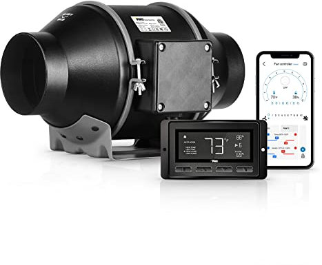 Quiet 4 Inch Inline Duct Ventilation Fan with Temperature Humidity App Control via Bluetooth and WiFi, Exhaust Blower for Hydroponics, 4'' EC, Heating Cooling Booster and Grow Tent