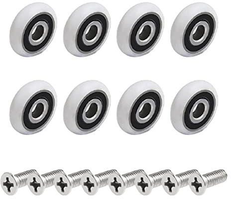 Poleas de Ducha 8 piezas Rodamientos Puertas Rodamiento Mampara Ducha 25 mm Corredores de Puerta de Ducha Ruedas Mampara Ducha con Tornillos(25mmM5screw)