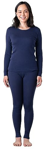 LAPASA Merino Wolle Thermounterwäsche Set Damen, Merinowolle extra warm Unterhemd Langarmshirt & Thermo Unterhosen Leggings (L91), Navy (Extra warm), XL