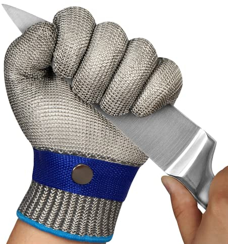 APTTOOL Schnittschutzhandschuhe Küche, Kettenhandschuh Level 9 Schutz, Schnitzhandschuhe für Metzger Austern Shucking, Fleisch Schneiden, Holzschnitzen und Garten (L)