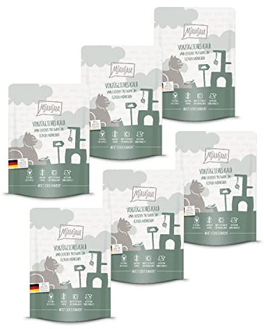 MjAMjAM - Premium Nassfutter für Katzen - Quetschie - vorzügliches Kalb & Truthahn an leckeren Möhrchen, 6er Pack (6 x 300 g), getreidefrei mit extra viel Fleisch