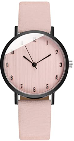 UKCOCO Damen Armbanduhr Lederarmband Uhr Edelstahl Leder Uhr Leicht zu lesen Uhr große Zifferblatt Zahl Uhr Damen Beige, Rose, 0.8X4X23.8CM, Rosa