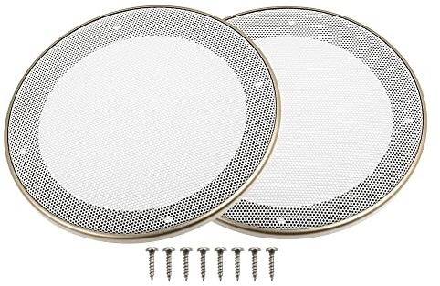X AUTOHAUX Lot de 2 cache-haut-parleurs de voiture de 12,7 cm avec 8 vis en métal ABS blanc doré