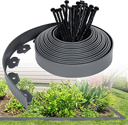 WENNEWU Rasenkante Kunststoff Flexible Rasenkante mit Erdanker Kunststoff Beeteinfassung Gartenzaun Beetumrandung Rasenumrandung Gartendeko, Gartenband,Grau,10cm*10m