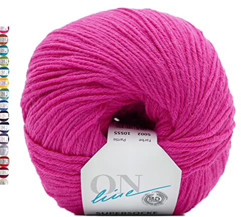 Online Sockenwolle 6-fädig uni pink | Strumpfwolle Supersocke 6-fach 321 Merino einfarbig | dickes Sockengarn mit Merinowolle zum Stricken und Häkeln (5002 Pink)
