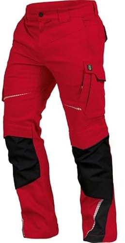 LEIBWÄCHTER Flex-line Arbeitshose Herren – rot/schwarz – Gr. 110 – Bequeme Workwear mit Elastan (Spandex) – 60°C waschbar & trocknergeeignet – erhöhte Reißfestigkeit – für verschiedenste Berufe