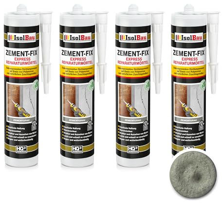 Isolbau Zement-Fix 4 x 300 ml Zementgrau Express Reperaturmörtel - Dichtungsmasse für Fugen & Risse im Innen- & Außenbereich, Kartusche