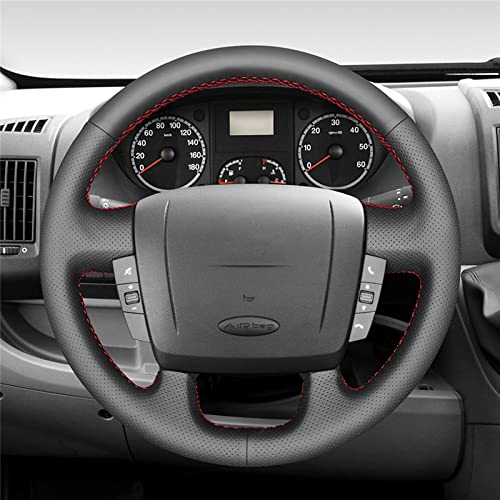 Schwarzer Leder-Lenkradbezug für FIAT Ducato für Peugeot Boxer für Citroen Jumper Relay Ram DIY handgenähte Auto-Lenkradbezüge
