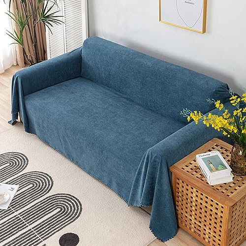 Gualiy Bezug Sofa 180x280cm, Einfarbig Bezug Sofa 3 Sitzer Sofaüberwurf Kratzfest Dunkelblau Sofa Überzug für Ledersofa