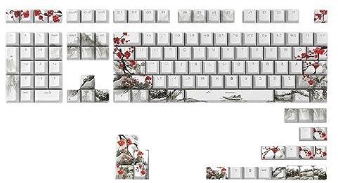 129pcs KeycapsPlum Blossom Theme CherryProfile Keycap Russian Korean Japanese For 61/87/108 Mechanical Keyboards Keycaps Dyesublimation Keycaps Russian English Russian Korean Japanese Keycaps