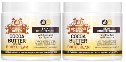 American Dream Kakaobutter Körpercreme zur Hautaufhellung mit Kojisäure und Lakritz 453 g – 2 Dosen insgesamt 906 g