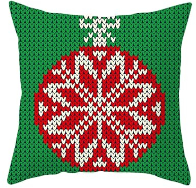 Epinki Kissenbezüge Weihnachten 50x50cm, Weihnachtskugel Schneeflocke Motiv Zierkissenbezüge Polyester Weich Quadratische Kissenhülle für Sofa Schlafzimmer Büro Auto Dekoration, Grün Rot