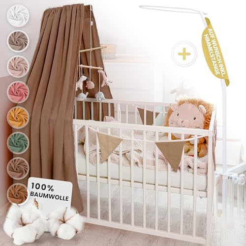 lilimaus Betthimmel Babybett in 12 Farben [inkl. Himmelstange] - Himmel Babybett aus 100% Baumwolle Musselin - Betthimmel Mädchen & Jungen - Himmelbett Vorhänge mit Stange - Kinder Babyzimmer Deko