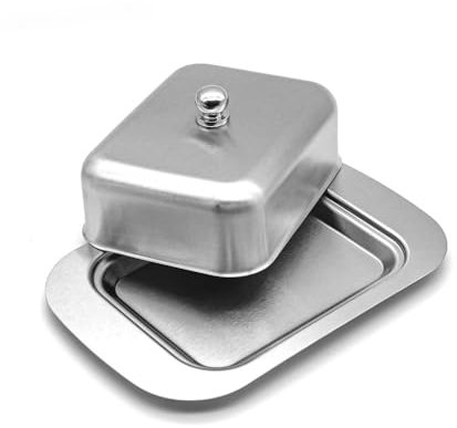 Pokinge 1Pcs Stainless Steel Butter Dish With Lid Metal Butter Dish With Handle Cheese Storage Box Butter Keep Fresh Tray Container For Kitchen