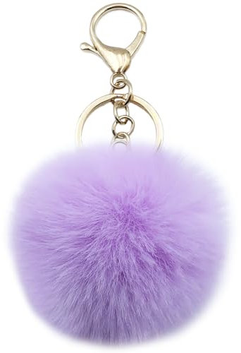 Xsclpomddy Pom Pom Porte-clés en poils de lapin doux artificiels pour sac à main voiture pendentif décoration, Violet, 10cm