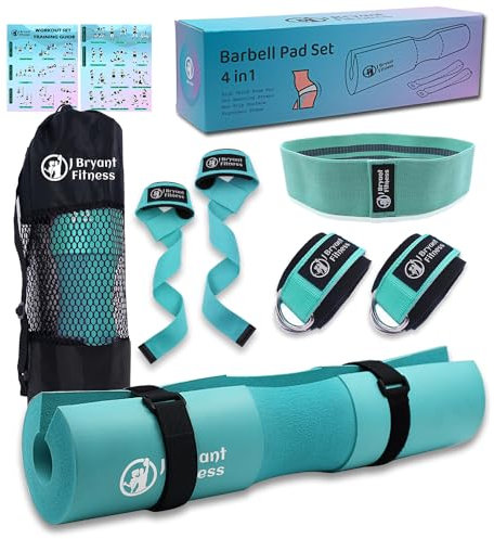 J Bryant Barbell Pad Set for Squats Bench Press Workout, Including Thick Cushioned Hip-Thrusts Pad with Carry Bag, Weight Lifting Straps, Hip Resistance Band and 2 Ankle Straps for Cable Machines