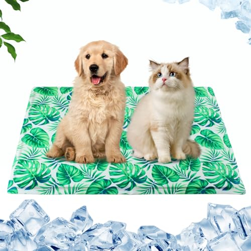Qoosea Kühlmatte für Hunde Pet Cooling Mat Kühlkissen für Hund & Katzen, Kältematte für Haustiere Ungiftiges Gel-Selbstkühlende Matte, Faltbar Kühl Hundedecke Kaltgelpad Pad im Heißen Sommer - 50*65CM