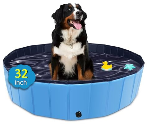 CACSPS Piscina Plegable para Perros de 80cm Pulgadas, Piscina portátil de plástico Duro de Gran tamaño para Perros, Gatos y niños y Mascotas, bañera de baño Plegable para Cachorros (Azul)