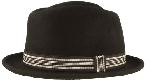 Breiter Rollbarer Filzhut Diamond Wollhut Wasserabweisend Pork Pie Hut knautschbar Schwarz Garnitur L