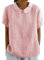 Onsoyours Chemise Lin Femme Chemisier Coton pour Femmes Col en V Manche Courte Tops Grande Tailles Couleur Unie LâChe Respirant T-Shirts Tunique Blouse Hauts A Rose 3XL