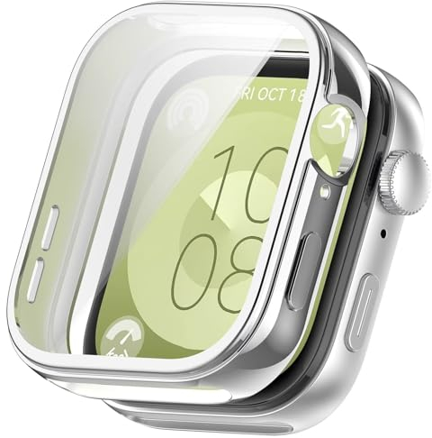 FTRONGRT Coque pour Huawei Watch Fit 3, Boîtier de Montre Tout Compris en TPU Souple pour Galvanoplastie, Housse pour Huawei Watch Fit 3 Smartwatch.Argent