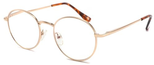 LANLANG Lesebrille 1,5 mit blaulichtfilter für herren damen, Anti Eyestrain UV Lesebrille mit 0-4,0 Dioptrien, Metall, Anti-Augen-Ermüdung, Gold, Rund, Leicht, ME-001-Gold, 1,5 Dioptrien