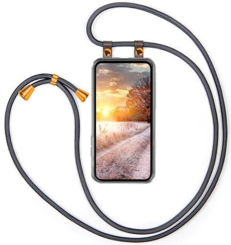 moex Handykette für Samsung Galaxy A55 5G Hülle mit Band abnehmbar, Handyhülle mit Kette zum Umhängen, Handyband 155 cm lang Stoff Kordel Umhängehülle, Handy Umhängeband, Anthrazit