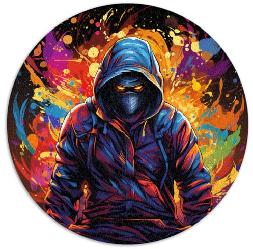 1000-teiliges Puzzlespiel, Maskierter Mann in Schwarz, kreisförmiges Puzzle, für Erwachsene und Kinder ab 12 Jahren, Puzzle, Papppuzzle, Lernspiel, Herausforderungsspielzeug. Größe: 67,5 x 67,5 cm