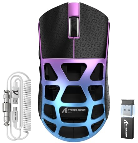 ATTACK SHARK R3PRO 46g SUPERLIGHT Gaming Mouse in Lega di Magnesio, Wireless 8000Hz Tasso di Polling, 26000DPI, G502 Mouse da Gioco, 2.4G/BT/Cablato, PixArt PAW3395, con Cavo a Spirale, PC/Mac, Viola
