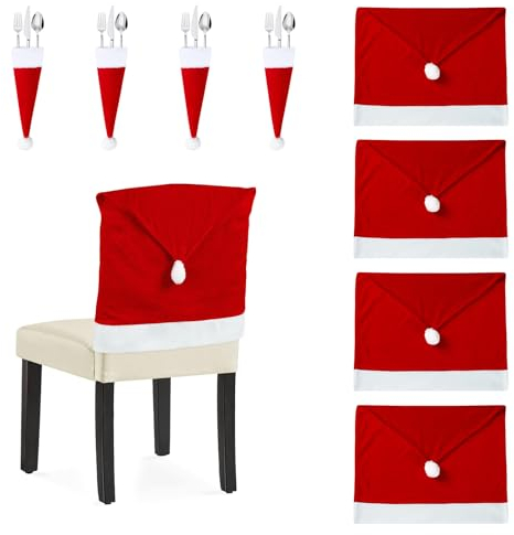Kaimeng 4X Premium Weihnachten Stuhlhusse, Stuhlbezug Weihnachtlichen Set - Weihnachtsdekoration für Stühle, Weihnachten Nikolausmütze Stuhlabdeckung für Esstisch Weihnachten Dekoration